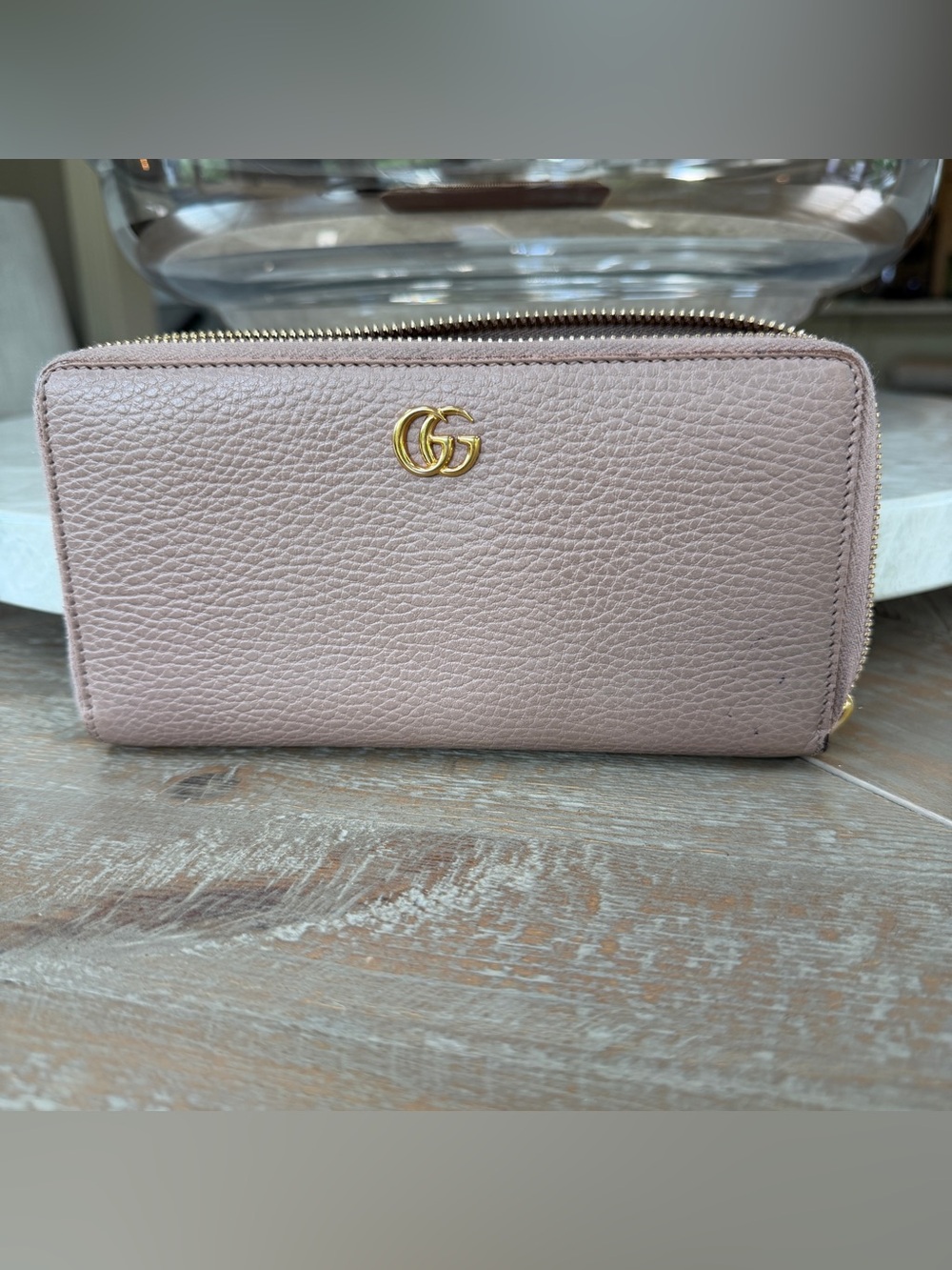 Gucci Blush Pink Pebbled Leather Wallet with Gold GG